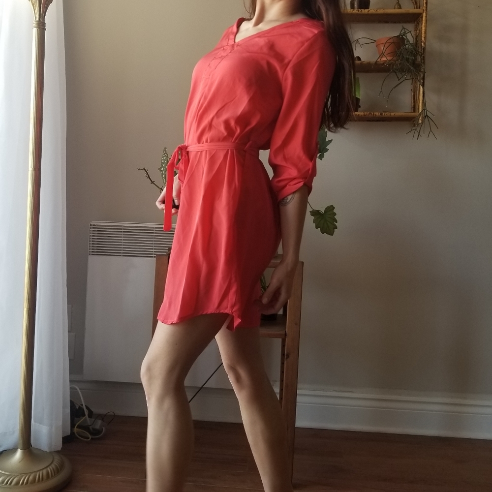 3/25$ Bright Pink Tunic Dress Summer Belted Modest